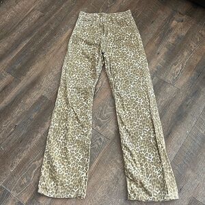 Zara High Rise Leopard Print Jeans - Tan